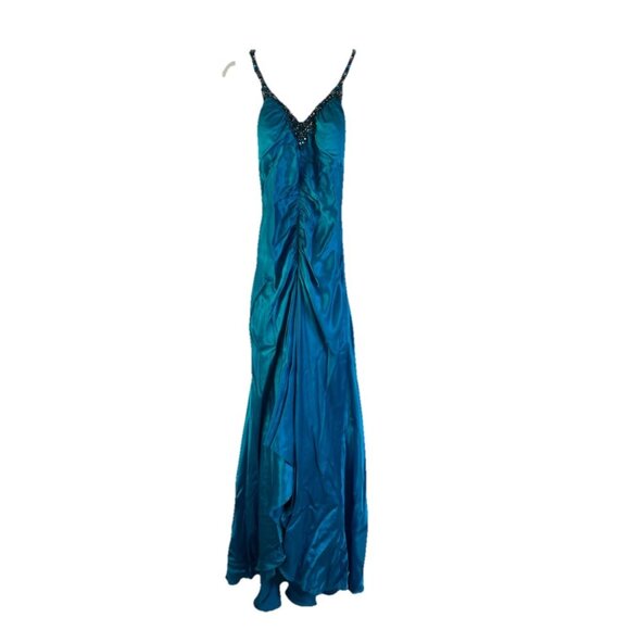 Vintage Y2K Cache Silk Satin Embellished Halter Gown Dress HOCO Prom - Picture 1 of 9